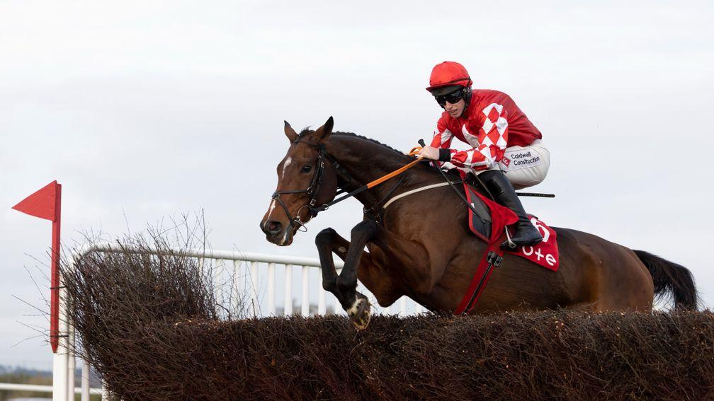Mighty Potter and Jack Kennedy jump when winning the 2m3f beginners chase. Down Royal.Photo: Patrick McCann/Racing Post04.11.2022
