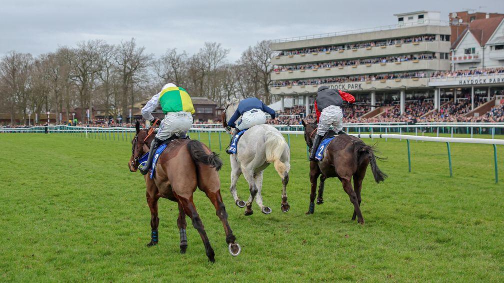 Harry Bannister and Quick Wave (right) took the Grand National Trial at Haydock