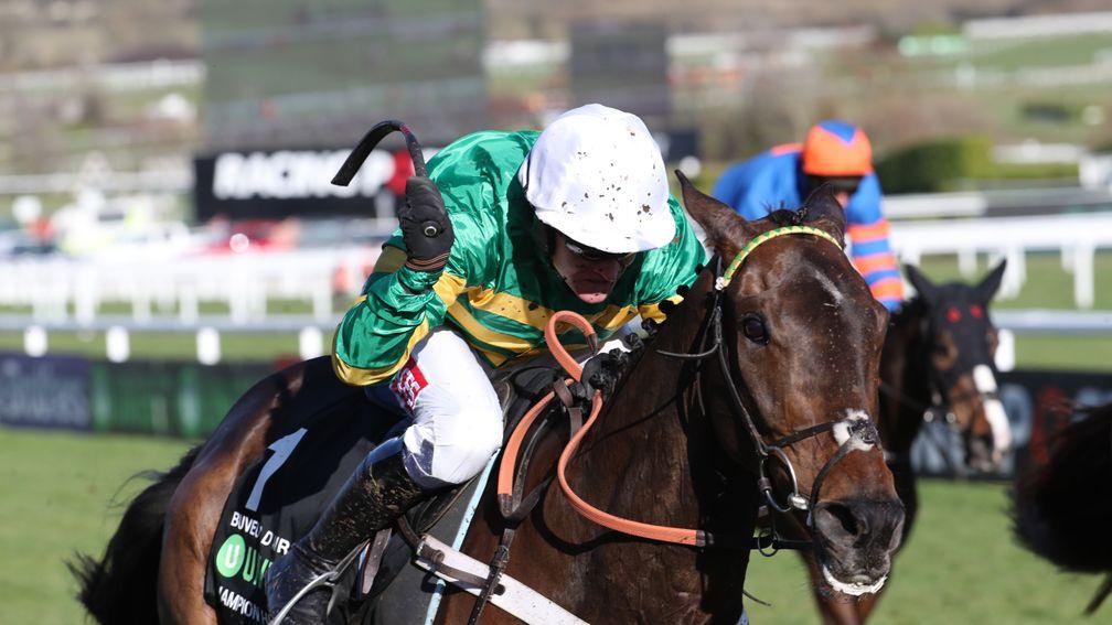 Barry Geraghty drives for the line on Buveur D'Air