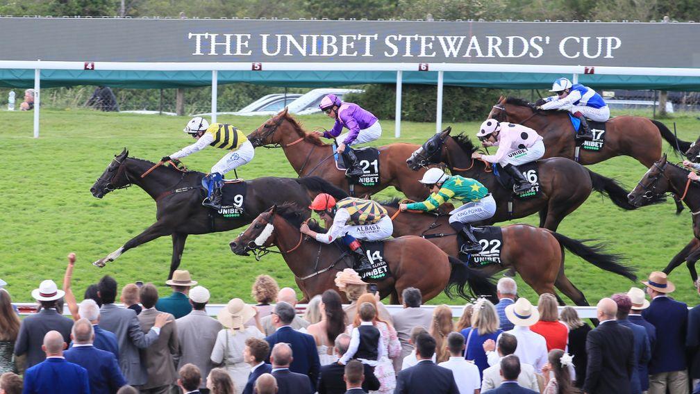 Great Ambassador (No.21, far side) bids to improve on his third place in the Stewards' Cup
