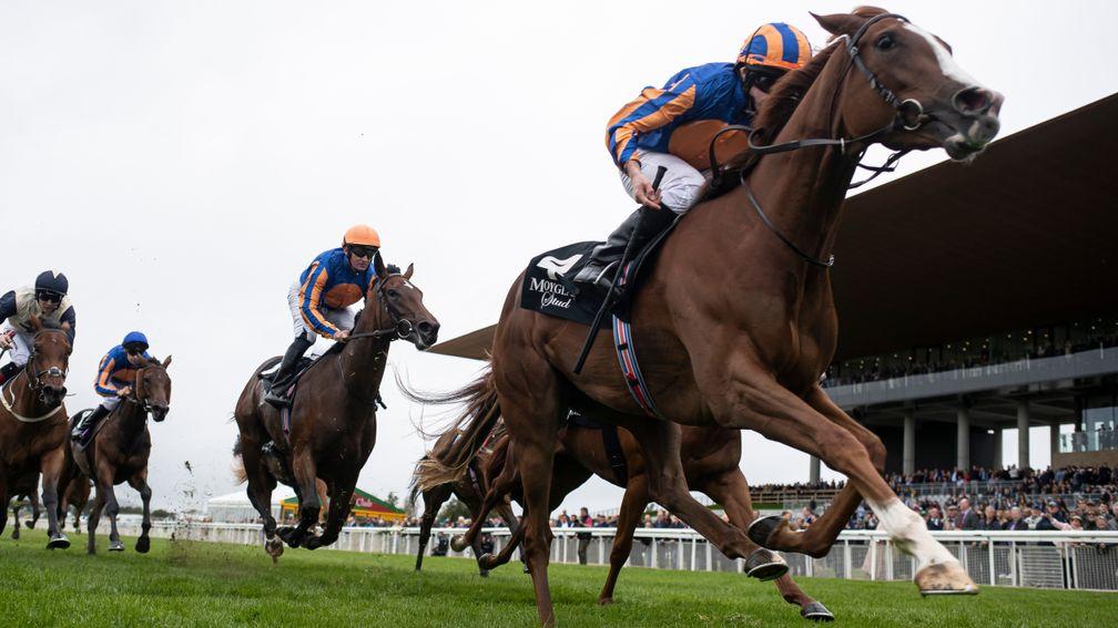 Love and Ryan Moore win the Moyglare Stud Stakes at the Curragh last September