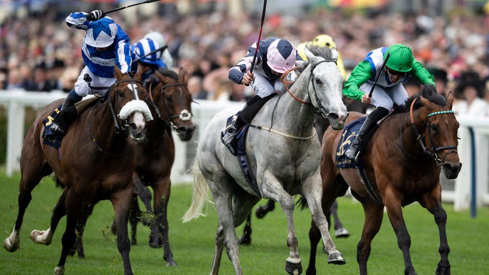 Lord Glitters (centre) powers to victory in the Queen Anne Stakes