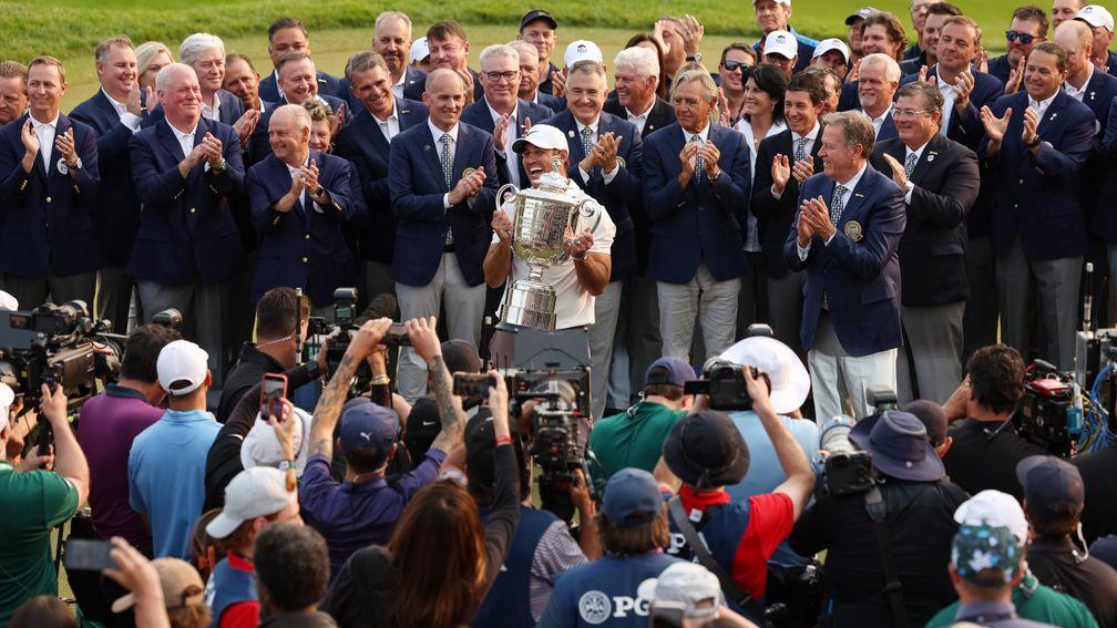 Brooks Koepka celebrates winning his fifth Major at the 2023 US PGA Championship