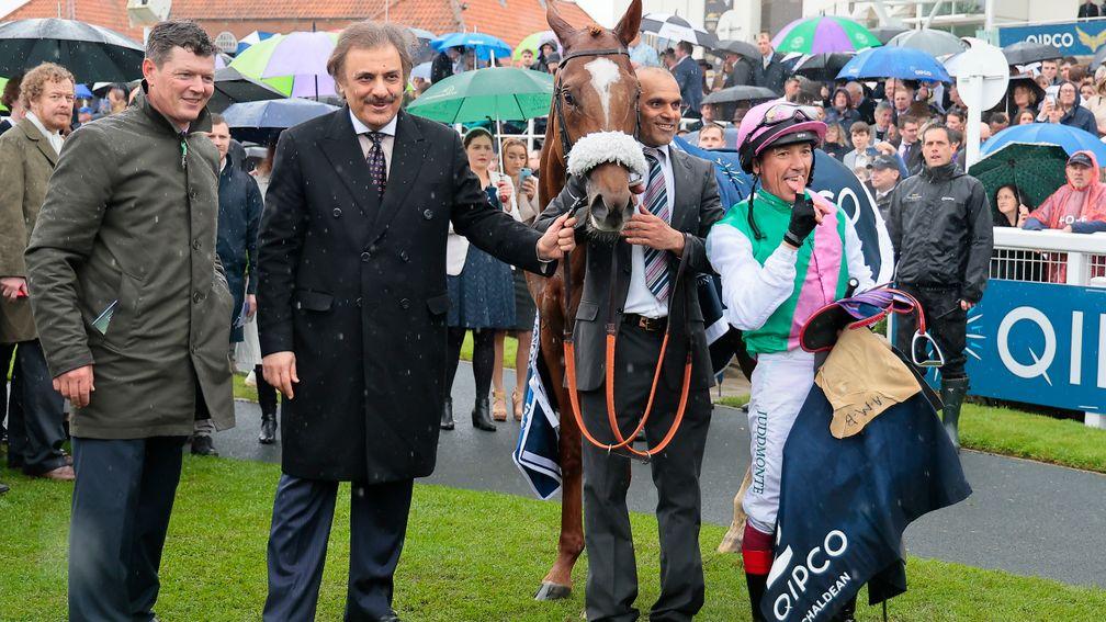 Chaldean -Frankie Dettori with winning connections
Prince Saud (centre left) with Chaldean after the Qipco 2,000 Guineas 
