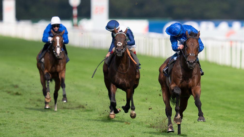 William Buick looks for dangers as Adayar canters to an easy victory on his return at Doncaster in September
