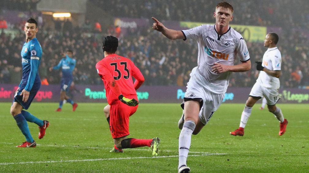 Swansea's Sam Clucas notched twice in the win over Arsenal