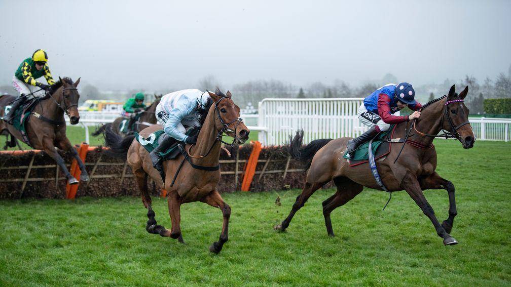 Back for more: Paisley Park and Aidan Coleman bound clear of Summerville Boy en route to a second Cleeve Hurdle