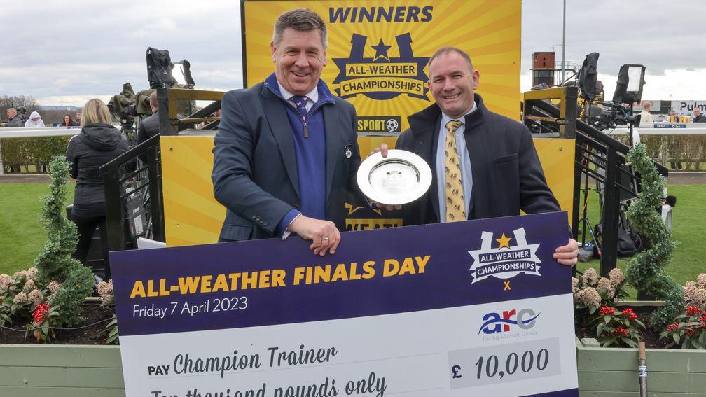 Mick Appleby (left) claims the all-weather champion trainer title