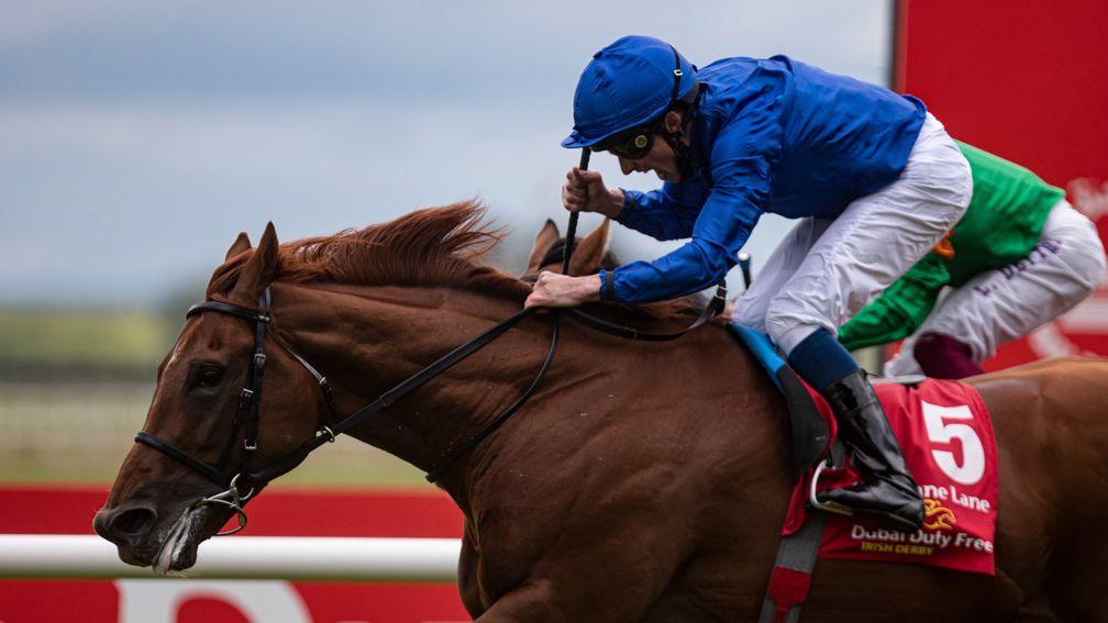 Hurricane Lane and William Buick on their way to Irish Derby victory