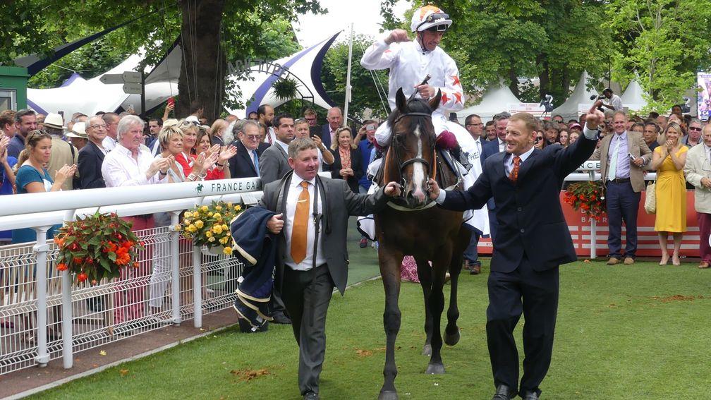 Advertise and Frankie Dettori return in triumph after landing the LARC Prix Maurice de Gheest at Deauville