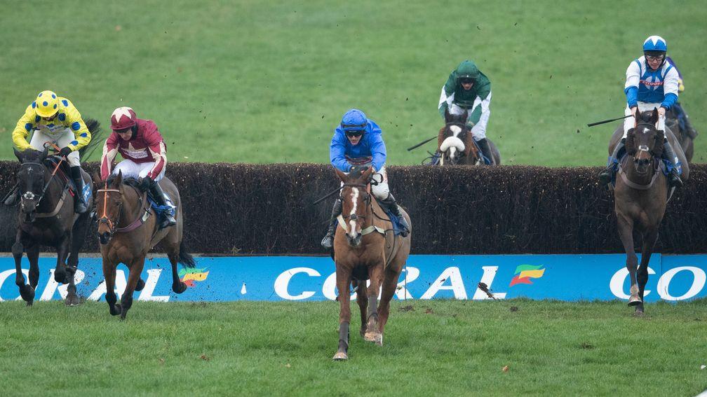 Secret Reprieve (Adam Wedge) clears away from the last fence to win the Welsh Grand National at Chepstow
