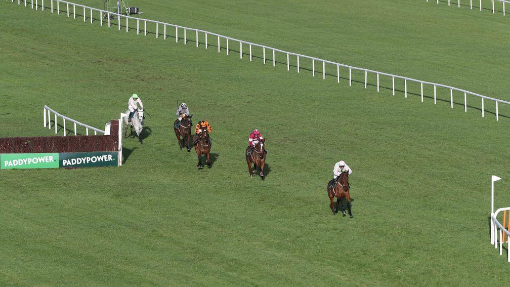Skirting around the issue: Chacun Pour Soi bypasses what should have been the final fence en route to running out an emphatic winner of the Paddy's Rewards Club Chase