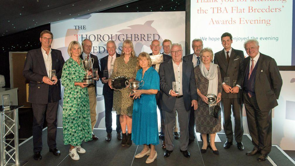 Winners at the TBA Flat Breeders' Awards for 2020 gather for a group photo at the end of the evening