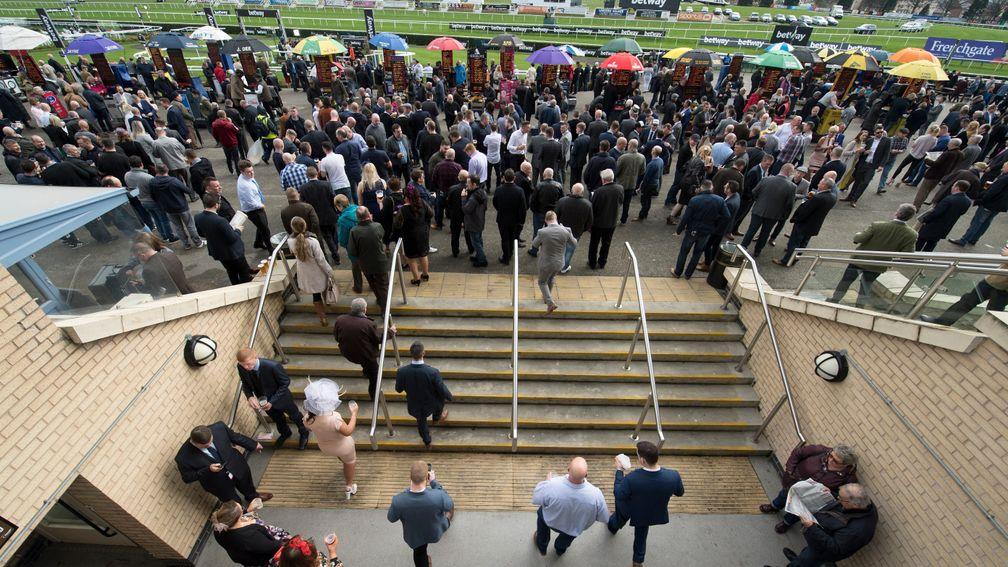 The scene in a busy betting ring at Doncaster