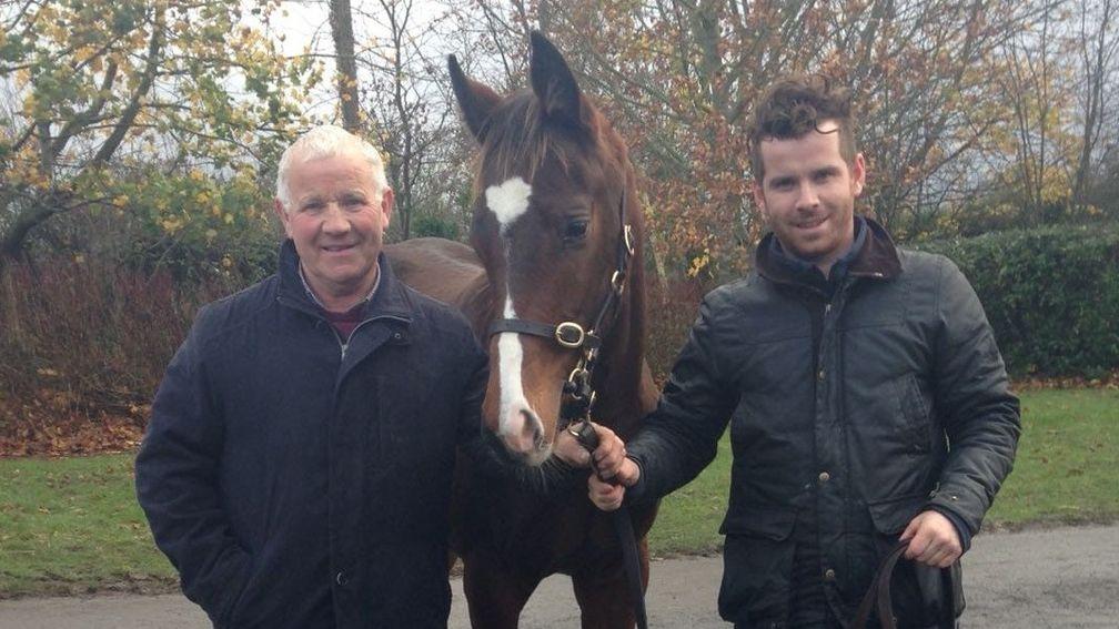 Eoghan Grogan (right) with father Pat and a Camelot foal they sold for €180,000 who would become the winner Employer