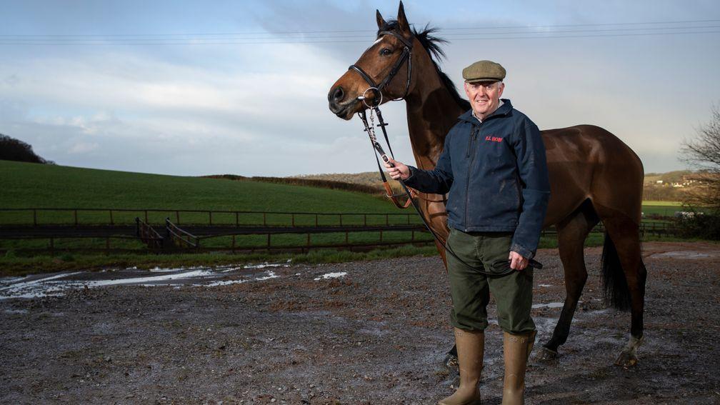 Philip Hobbs with Defi Du Seuil at Sandhill racing stables in Bilbrook near Minehead 17.2.20 Pic: Edward Whitaker