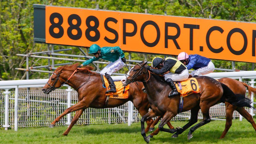 Ayrad - Graham Lee wins from Rawaki - Jimmy Fortune and Eye Of The Storm - Pat DobbsThe 888sport Tapster Stakes (Listed Race) Goodwood  23/5/2015©cranhamphoto.com