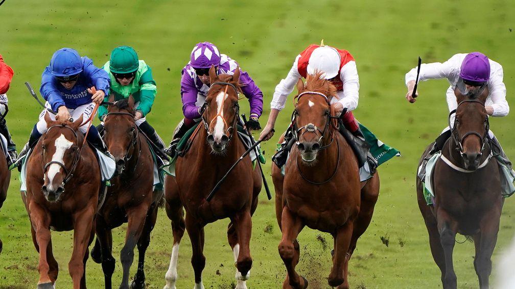 Summer Sands (right) finished third to Earthlight (left) in the Group 1 Middle Park Stakes