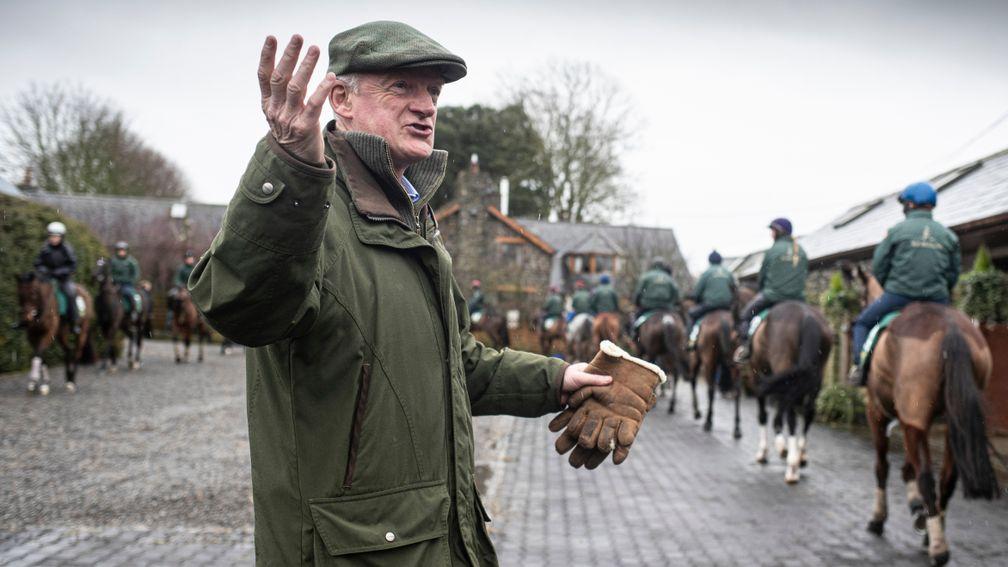 Willie Mullins with his string of Cheltenham Festival-bound horses at Closutton on Wednesday