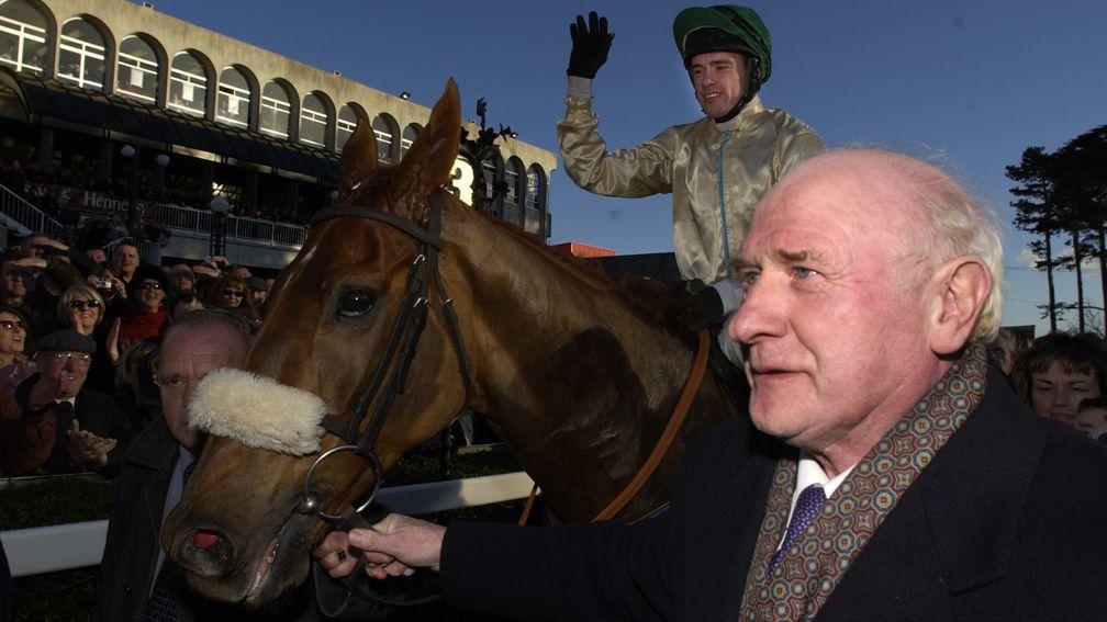 Beef Or Salmon: led in by joint-owners Dan McLarnon (right) and Joe Craig after winning the 2003 Hennessy Gold Cup