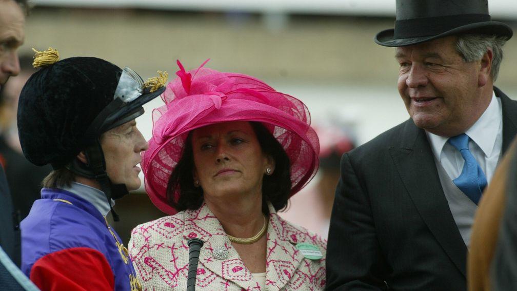 Coral Pritchard-Gordon pictured with Sir Michael Stoute and Kieren Fallon at Royal Ascot
