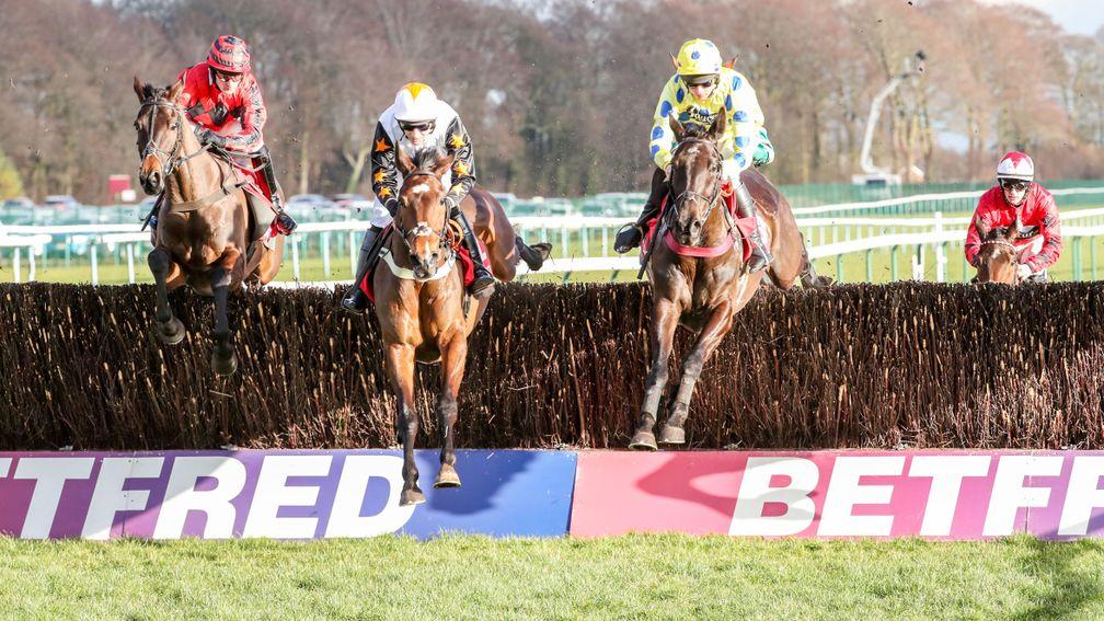Charlie Deutsch (right) on his way to the biggest win of his career so far on the Venetia Williams-trained Yala Enki in the Betfred Grand National Trial at Haydock in March