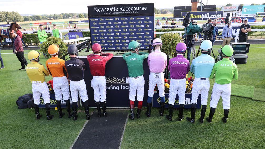 The jockeys show off their Racing League silks at Newcastle