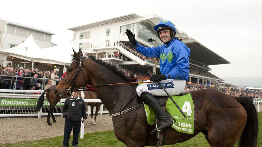 Hurricane Fly after winning his first Champion Hurdle in 2011