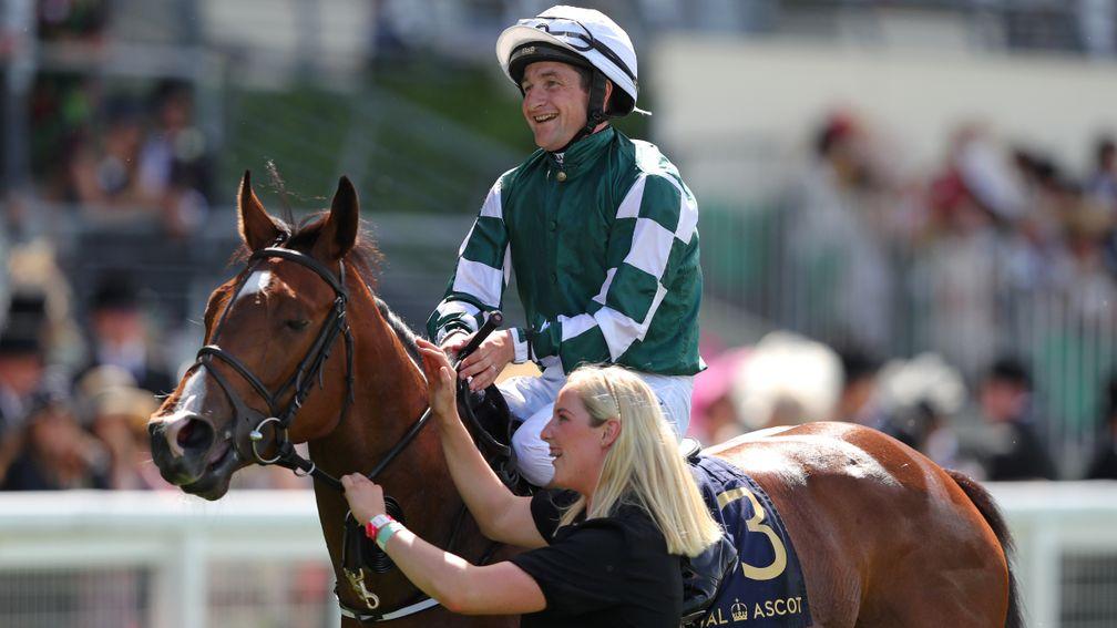 ASCOT, ENGLAND - JUNE 16: Shane Foley on board Magical Lagoon celebrates winning The Ribblesdale Stakes during day three of Royal Ascot 2022 at Ascot Racecourse on June 16, 2022 in Ascot, England. (Photo by Alex Livesey/Getty Images)
