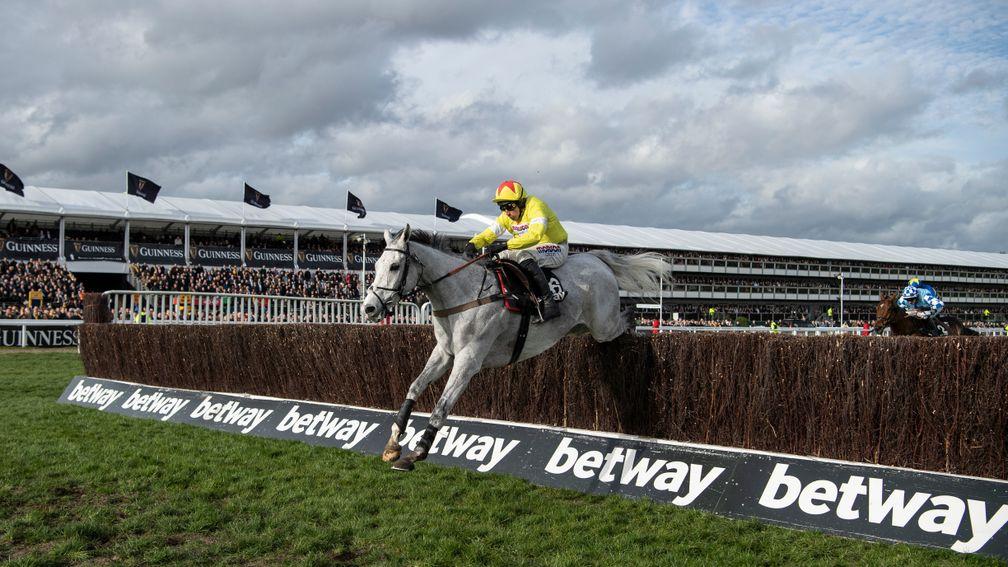 Politologue (Harry Skelton) jumps the last fence to win the Champion Chase at the 2020 Cheltenham Festival