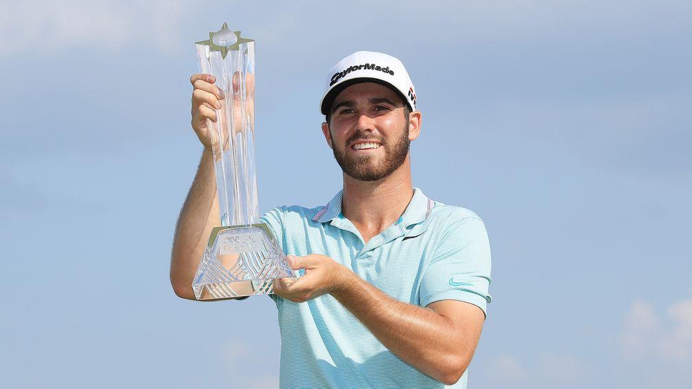 Matthew Wolff  poses for a photo with the trophy after winning the 3M Open at TPC Twin Cities