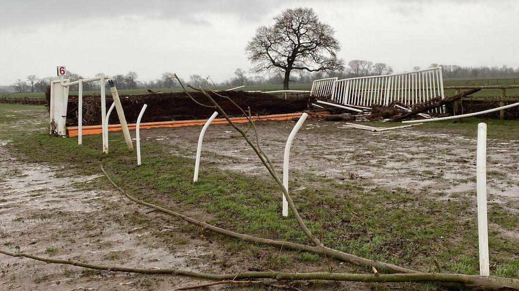 A damaged fence at Bangor after last month's flooding