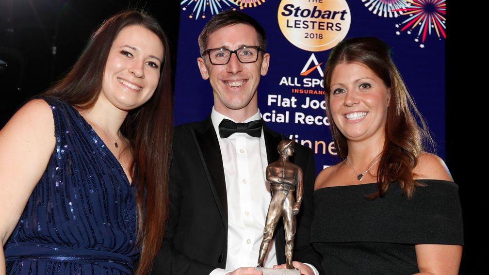 Amy Derham presenting George Baker and wife Nicola with The Flat Special Recognition awardThe Stobart Lesters 22.12.18Pic Dan Abraham-focusonracing.com