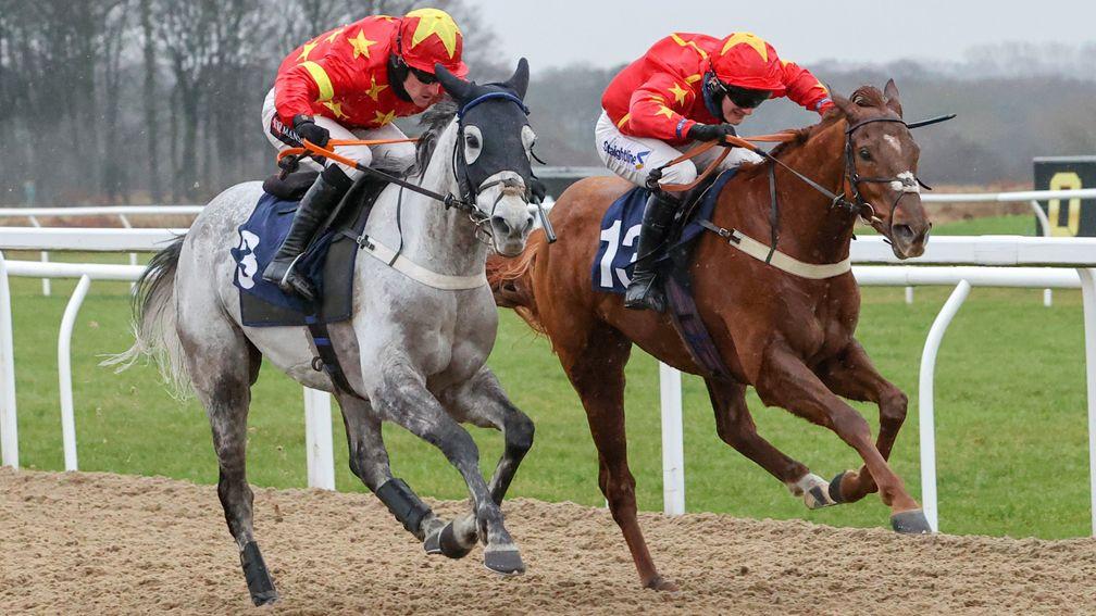 Wise Eagle (right) gives Adam Nicol his first winner as a trainer