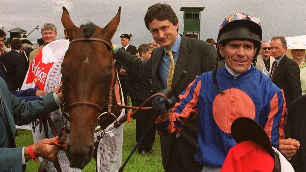 John Hammond and Cash Asmussen after Montjeu's Irish Derby victory at the Curragh
