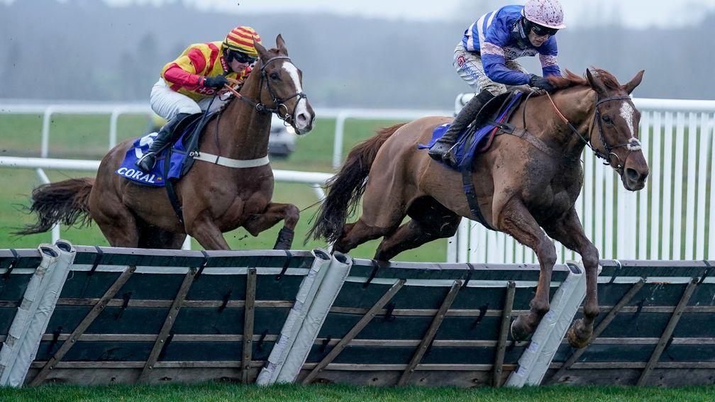 Captain Teague clears the last to win Challow Hurdle at Newbury