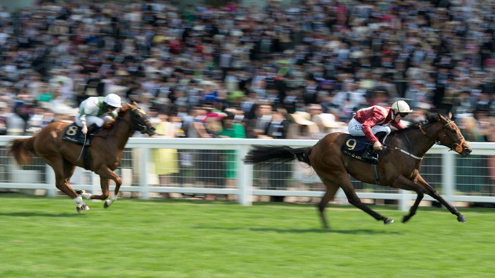 Heartache storms clear of Happy Like A Fool to win the Queen Mary Stakes