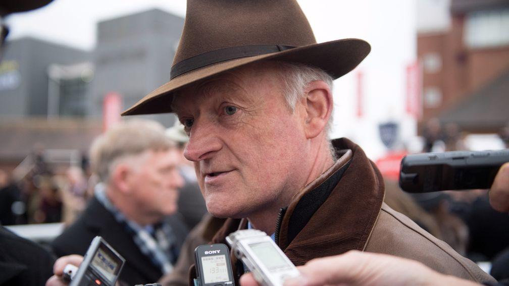 Willie Mullins talks to the media after his Ladbrokes Trophy victory with Total Recall