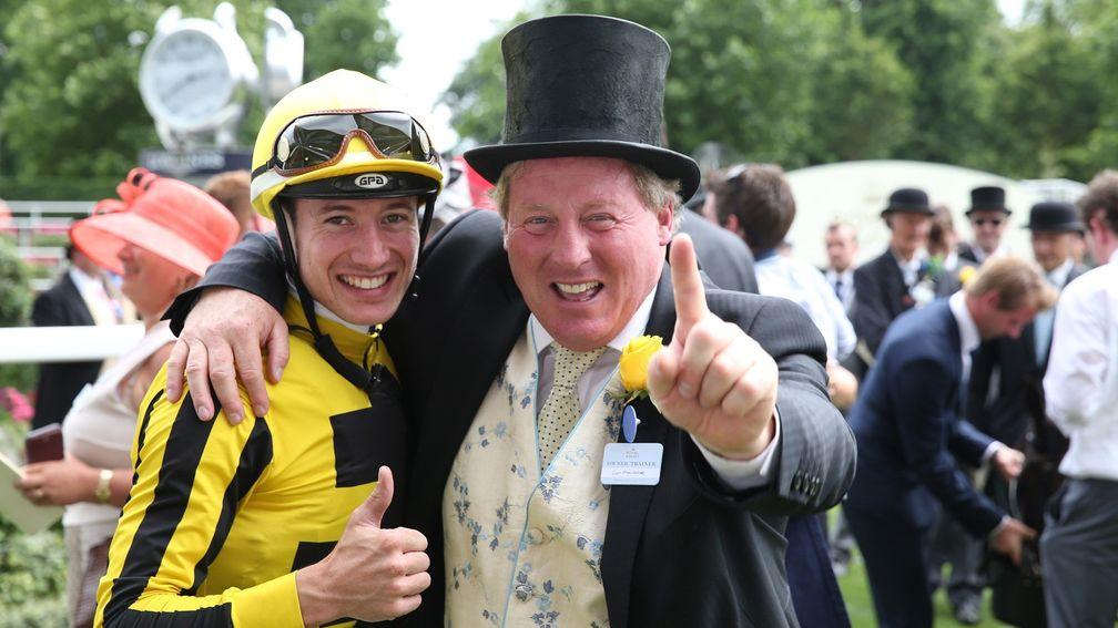 Antoine Hamelin and Con Marnane celebrate after Different League's memorable win in the Albany Stakes