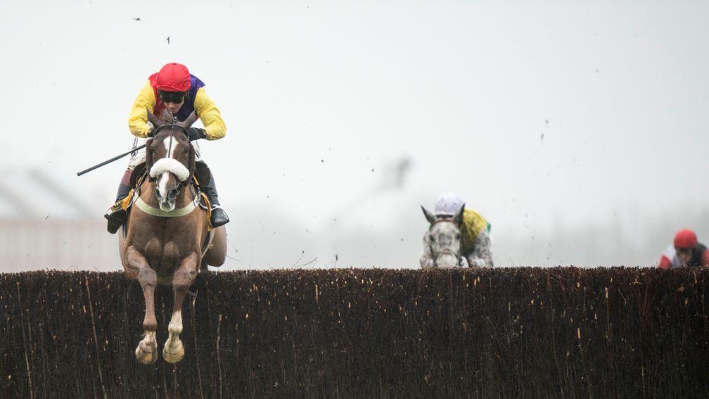 Native River (Richard Johnson) jumps the last fence and wins the Denman Chase