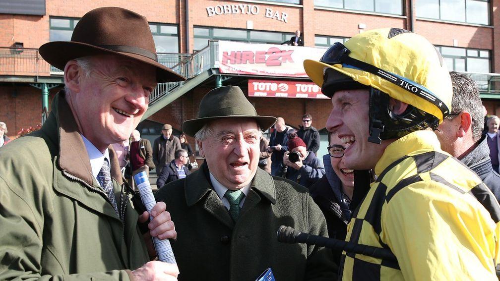Mick O'Toole with trainer Willie Mullins and jockey Paul Townend after Al Boum Photo's win at last year's Fairyhouse Easter festival