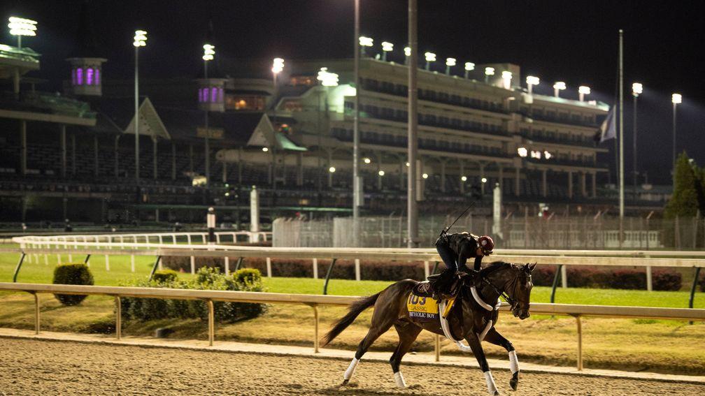 The Jonathan Thomas-trained Catholic Boy is put through his paces on the main track at Churchill Downs