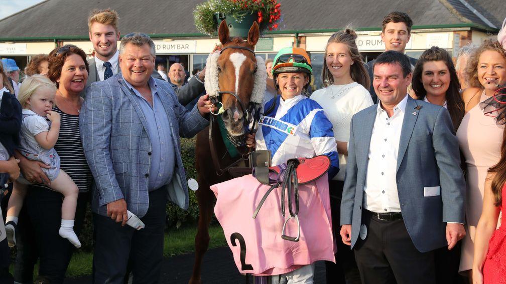 Emma Sayer with winning connections following Redarna's win