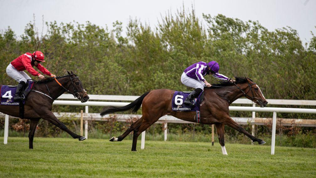 Joan Of Arc gallops all the way to the line under Ryan Moore at Leopardstown