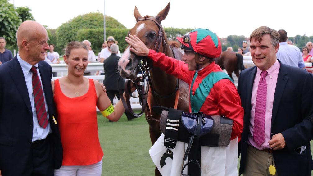 Waldgeist with his delighted connections after winning the Grand Prix de Saint-Cloud