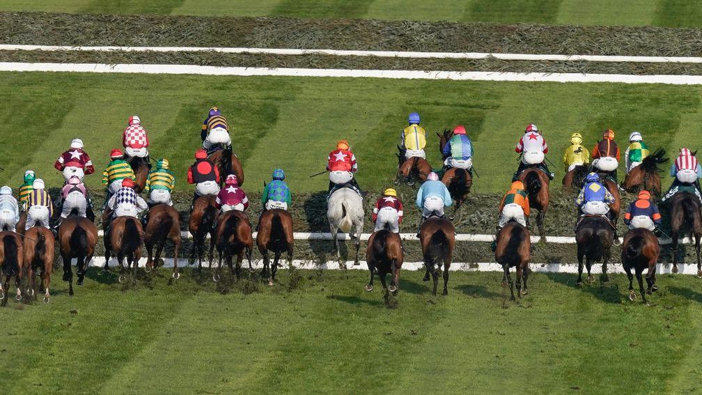 Grand National runners approach the first fence