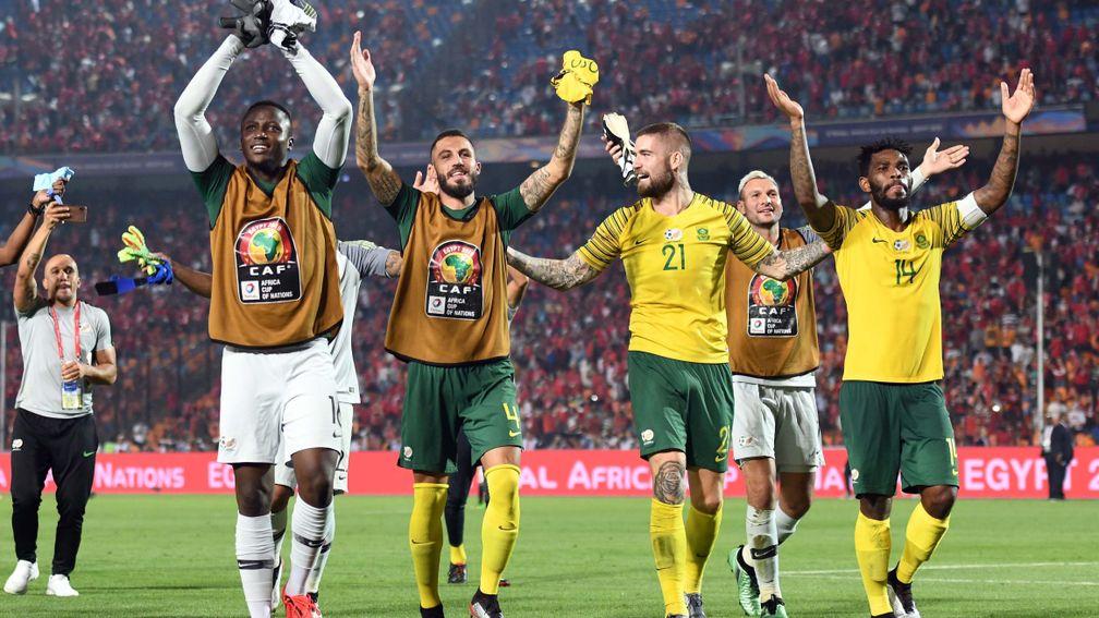 South Africa celebrate after eliminating hosts Egypt