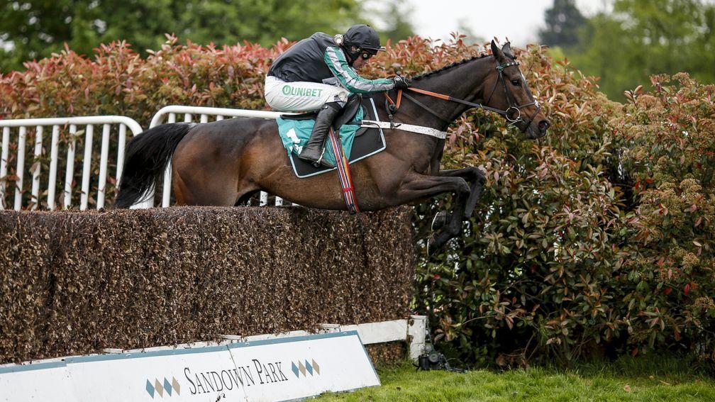 Altior and Nico de Boinville clear the last before storming up the hill