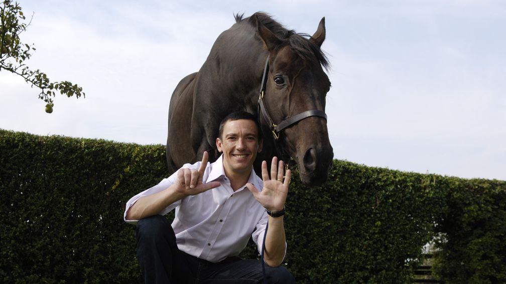 Frankie Dettori pictured with Fujiyama Crest at home in Newmarket. The horse brought up his Magnificent Seven at Ascot in 1996