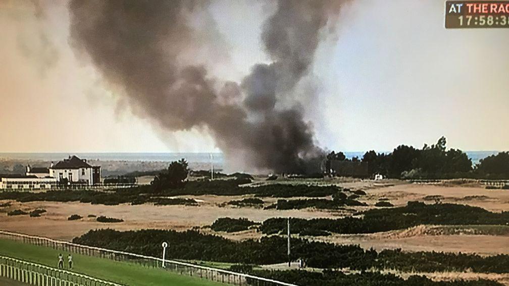 Fire on a beach next to Yarmouth Racecourse